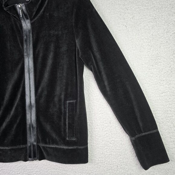 Talbots Petites Black Velvet Zip Jacket PM Stretch Machine Wash Classic Fit Soft - Picture 14 of 16